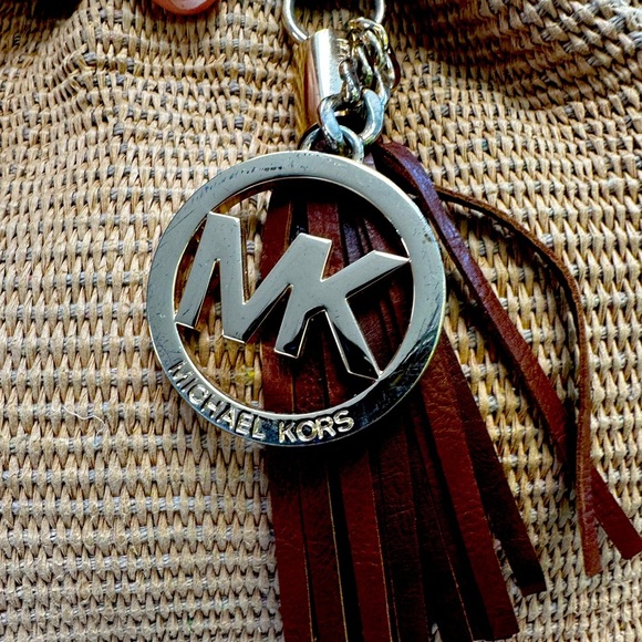 Michael Kors Straw Tote with Leather Handles & Tassel Charm - Picture 6 of 10